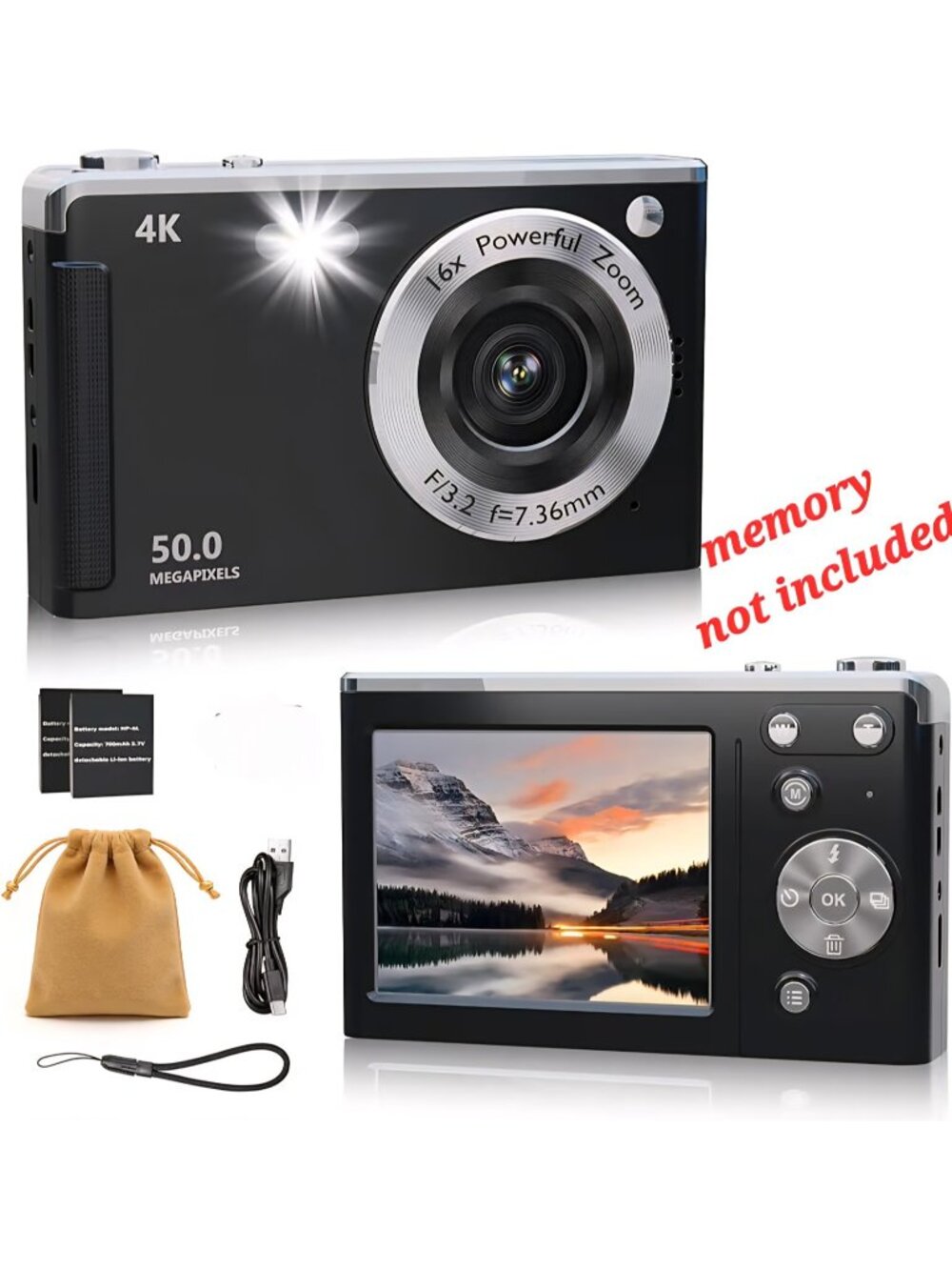 4K Digital Camera for Photography Autofocus,16X Zoom, 50MP Portable Compact Poin